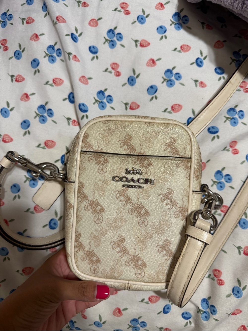 Coach Cream and Tan Signature Horse & Carriage Crossbody